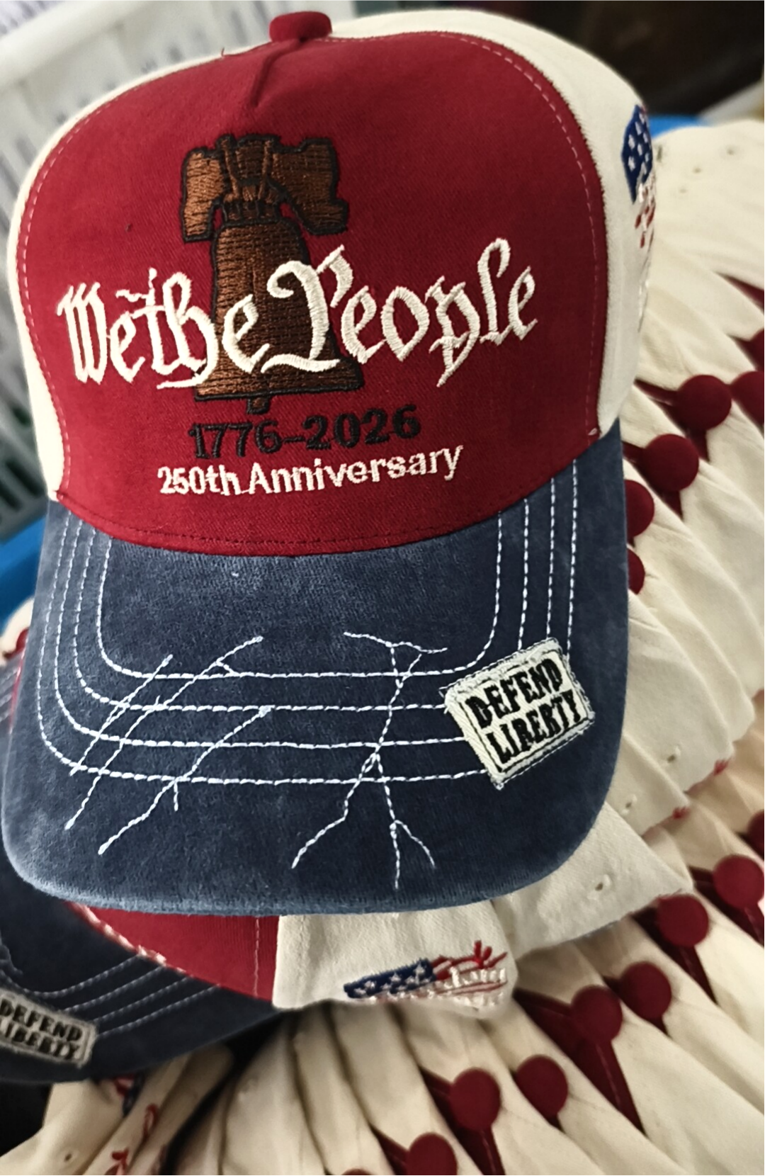 250th Anniv DD-214 Liberty Bell Embroidered Baseball Cap: Black / M