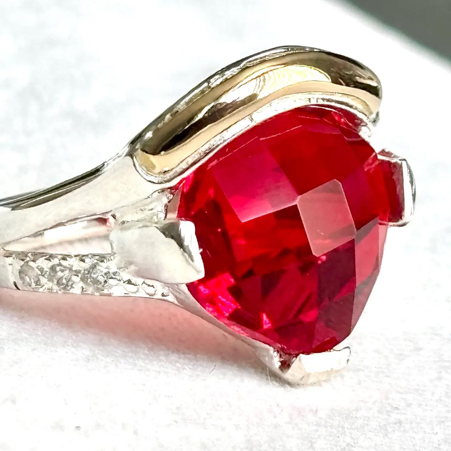 Red Flame Ring 925 Sterling Silver & 10K Gold Accent Size 9