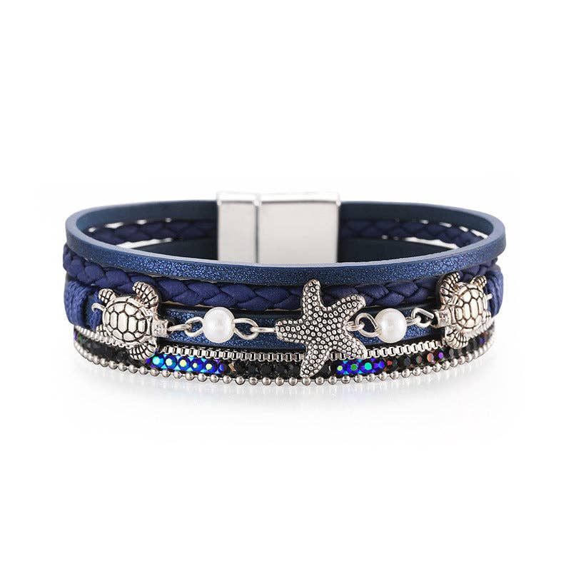 Starfish Turtle Pendant Bohemian Leather Bracelet: 1