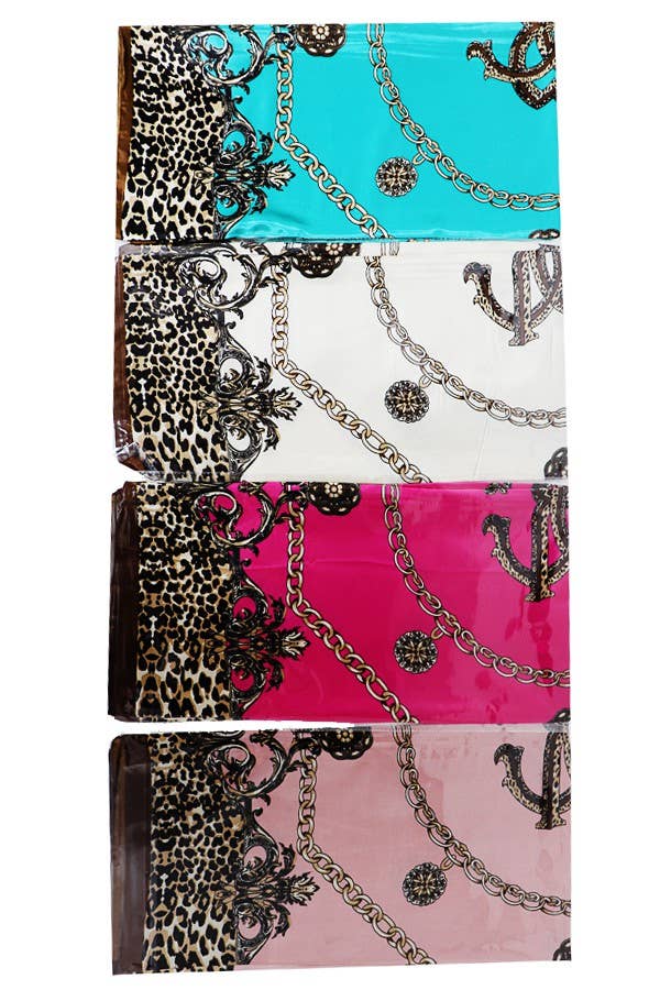 Print Gem Necklace Detailed Faux Satin Scarf: ASSORTED / ONE SIZE