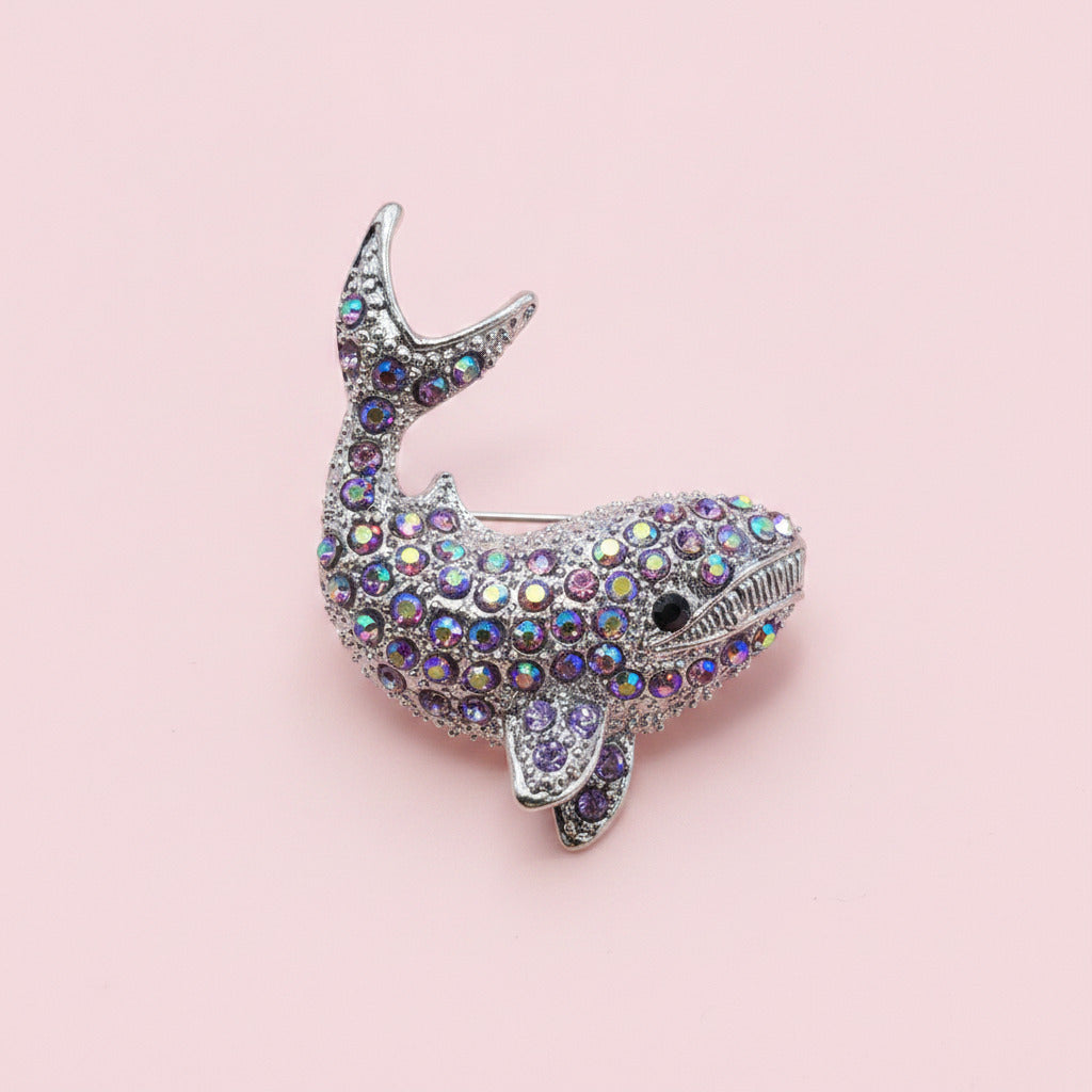 Rhinestone Whale Brooch