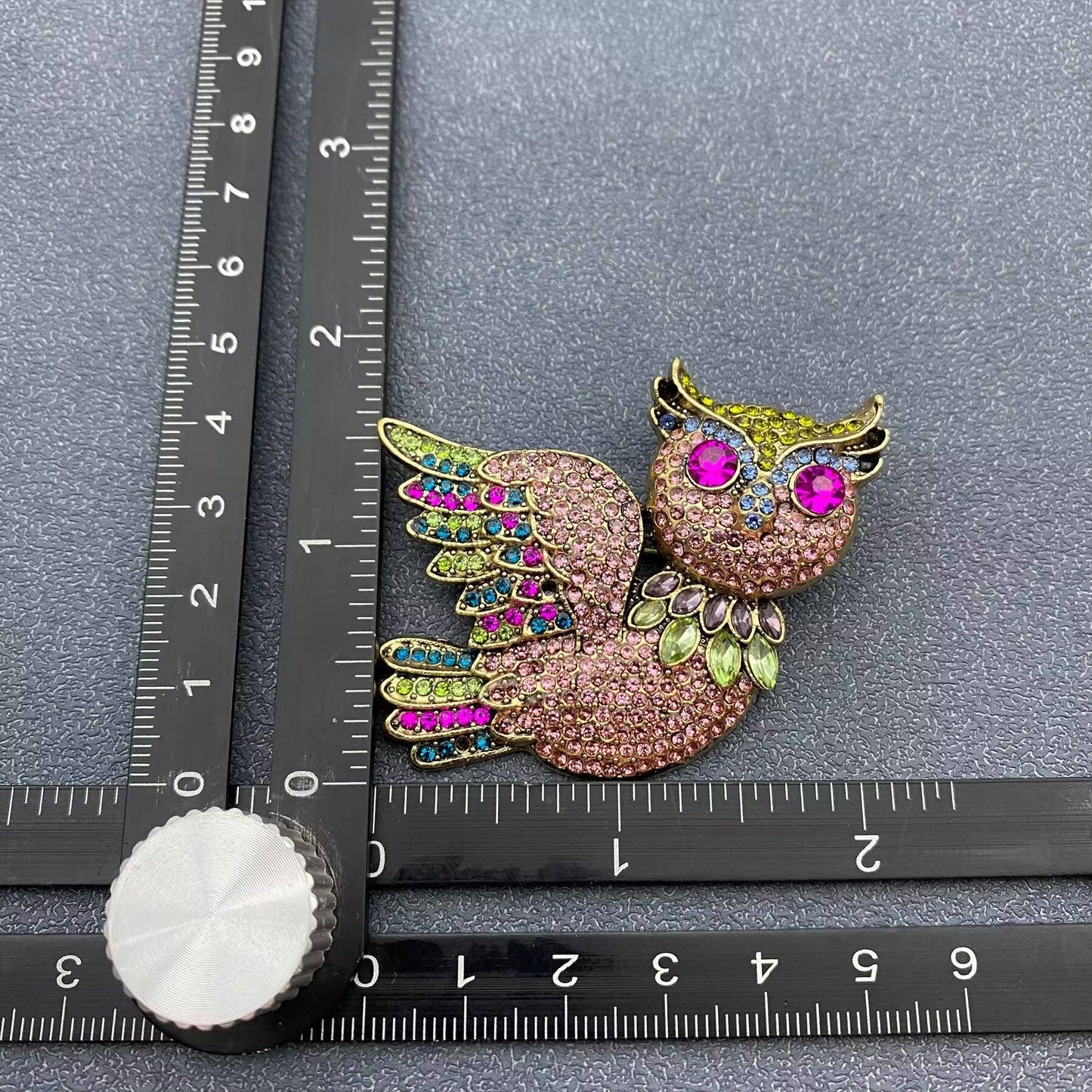Rhinestone Flying Owl Brooch