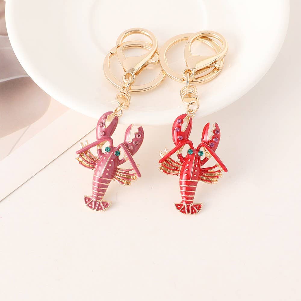 Creative Diamond-Studded Crayfish Keychain Bag Charm: Red / M