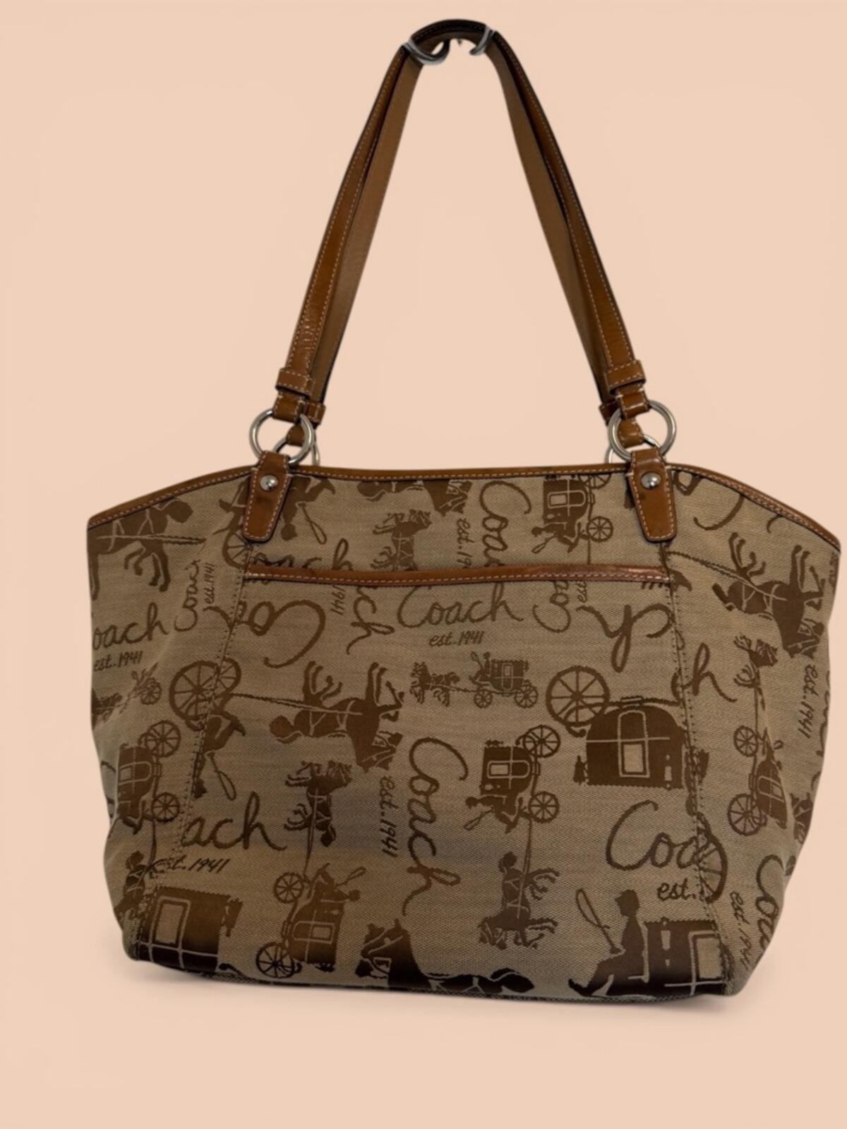 Coach Y2K 2009 Tan Signature Canvas Tote with Carriage Print