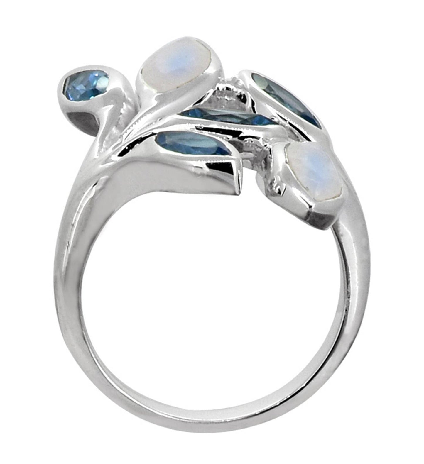 London Blue Topaz Moonstone 925 Sterling Silver Leaf Ring: 9