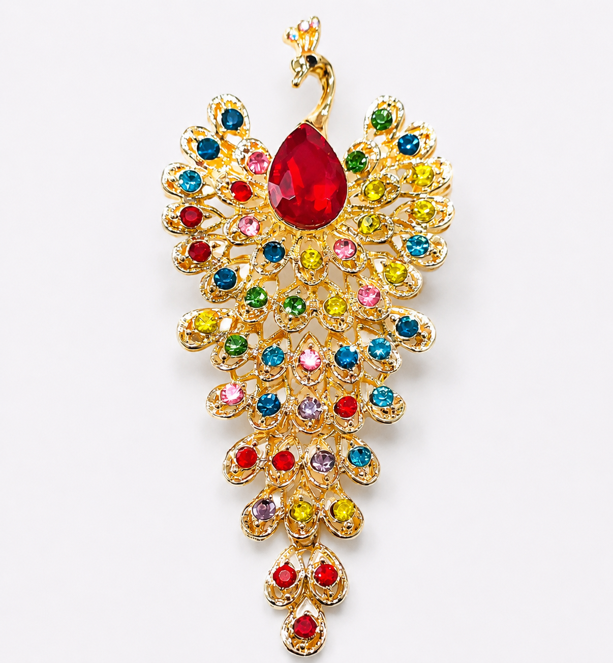 Majestic Crystal Peacock Brooch Pin: A1