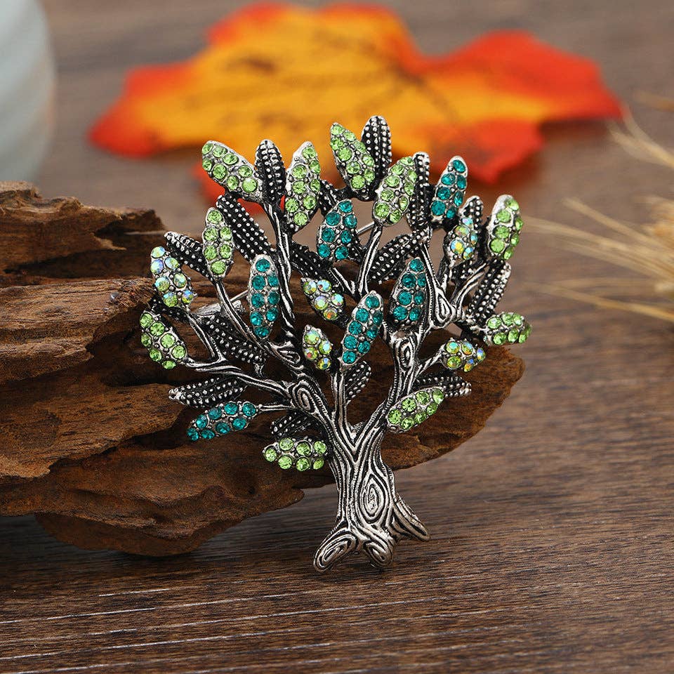 Fashion Pearl Crystal Tree of Life Brooch Creative Plant Vintage Rhinestone Pin: Large Champagne