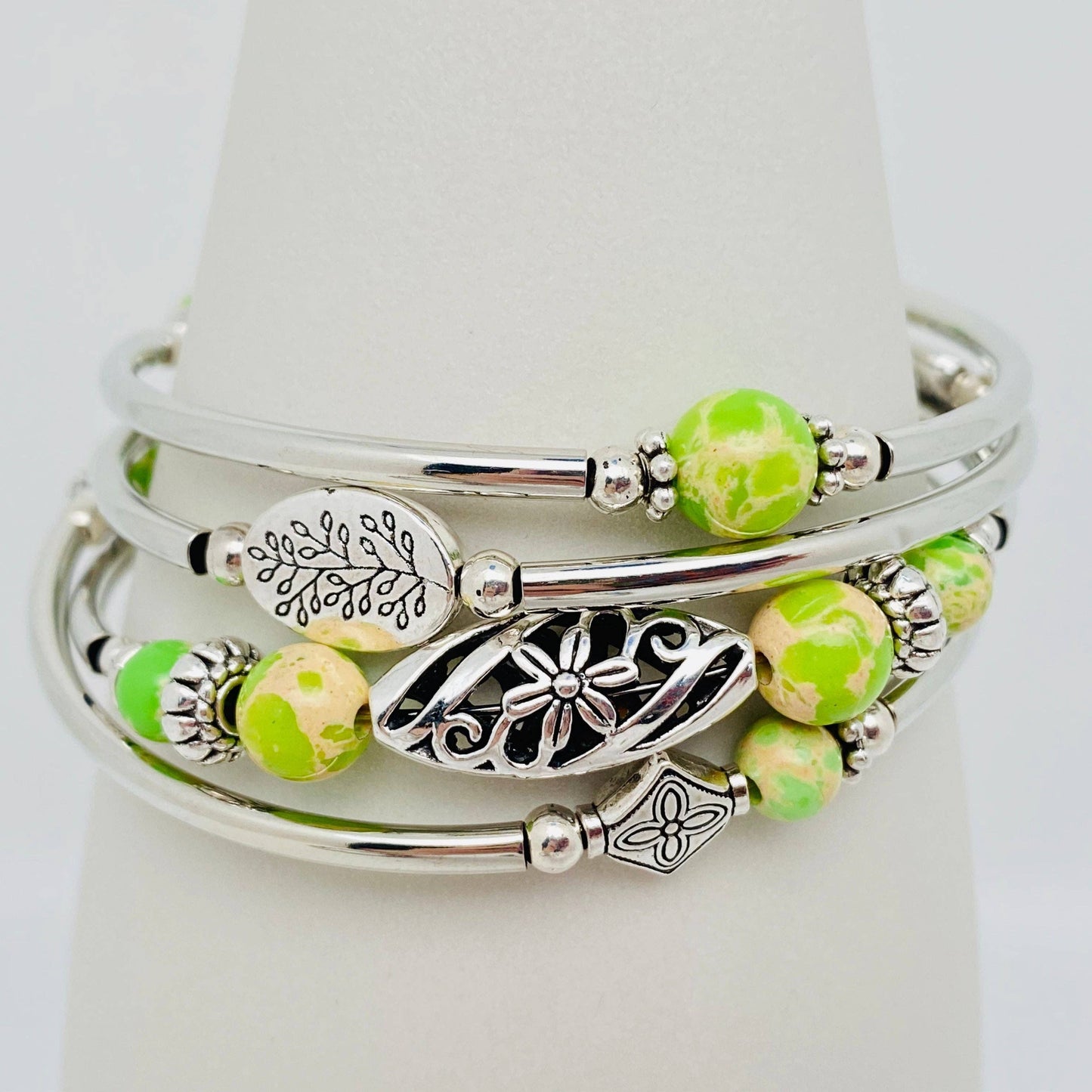 Natural Stone Wrap Beaded Bracelet Bangle: Turquoise