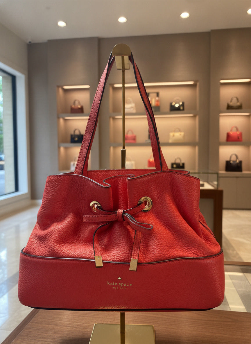 Kate Spade Coral Pebbled Leather Drawstring Shoulder