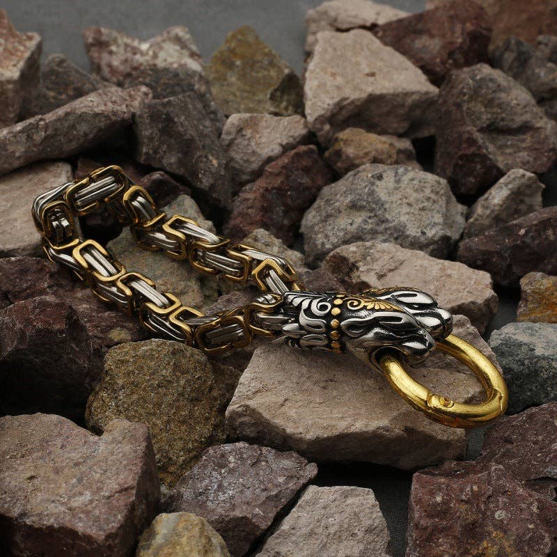 Viking Dragon Titanium Steel Bracelet Retro Punk Jewelry for Men: Gold / 23cm