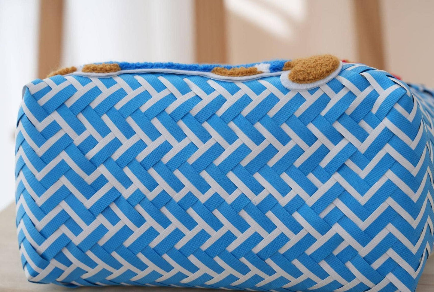 Dachshund Dog PVC Woven Handbag Beach Picnic Basket: Blue / M