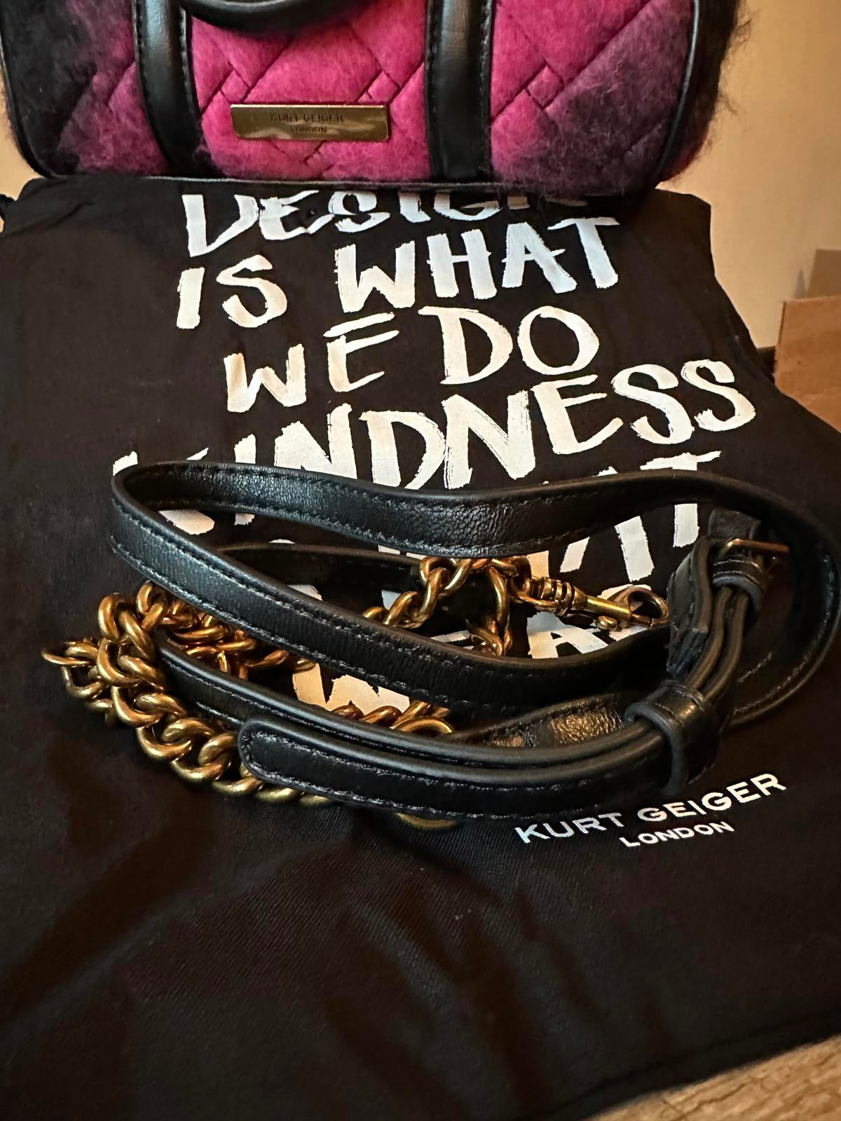 Kurt Geiger Small Kensington Boston Bag Fuchsia Tweed