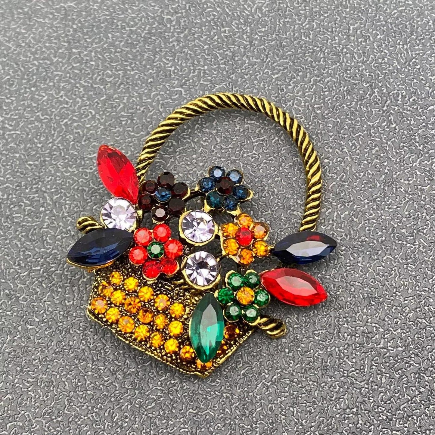 Multicolor Rhinestone Basket Flower Brooch Pin