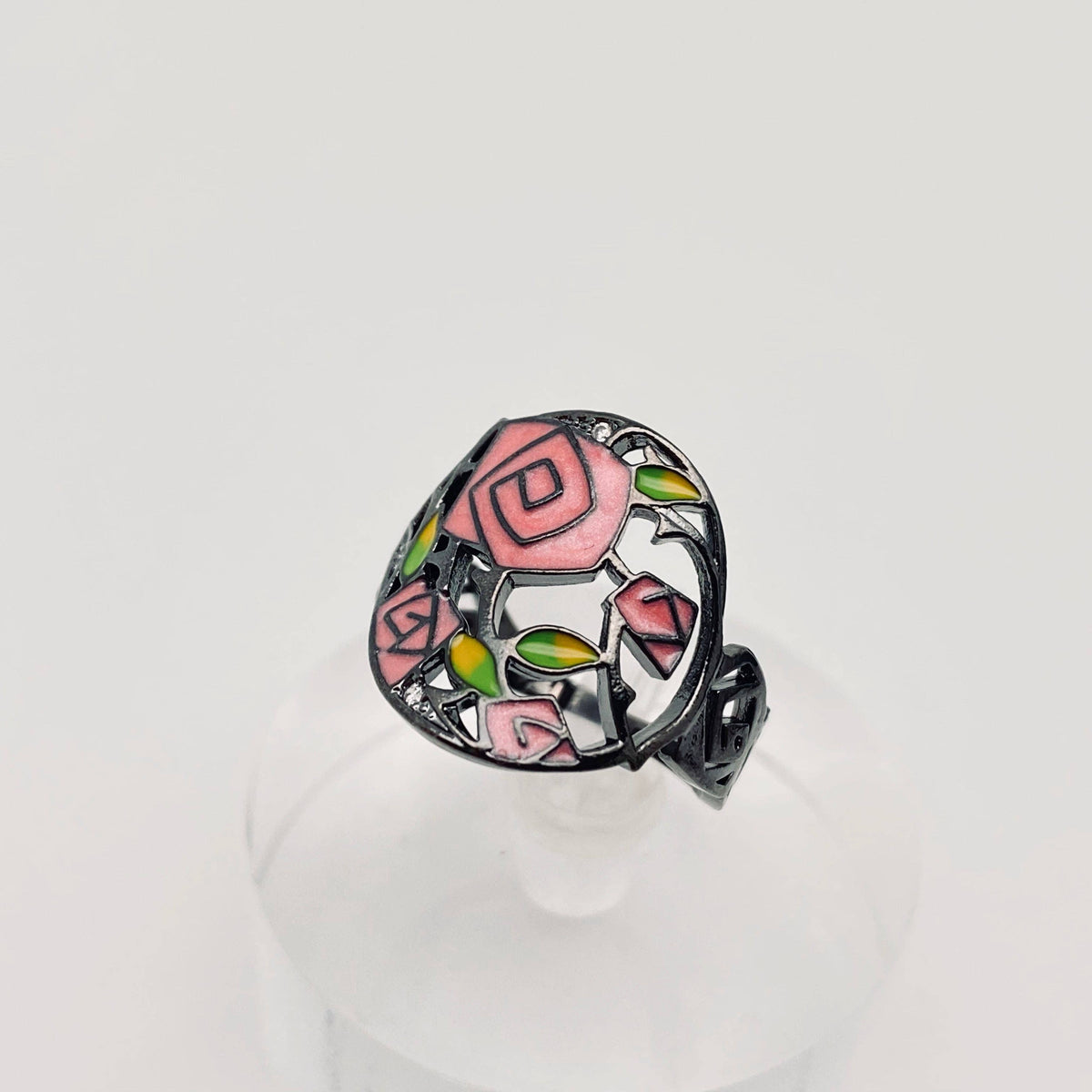 Thorn Rose Enamel Flower Ring: 9