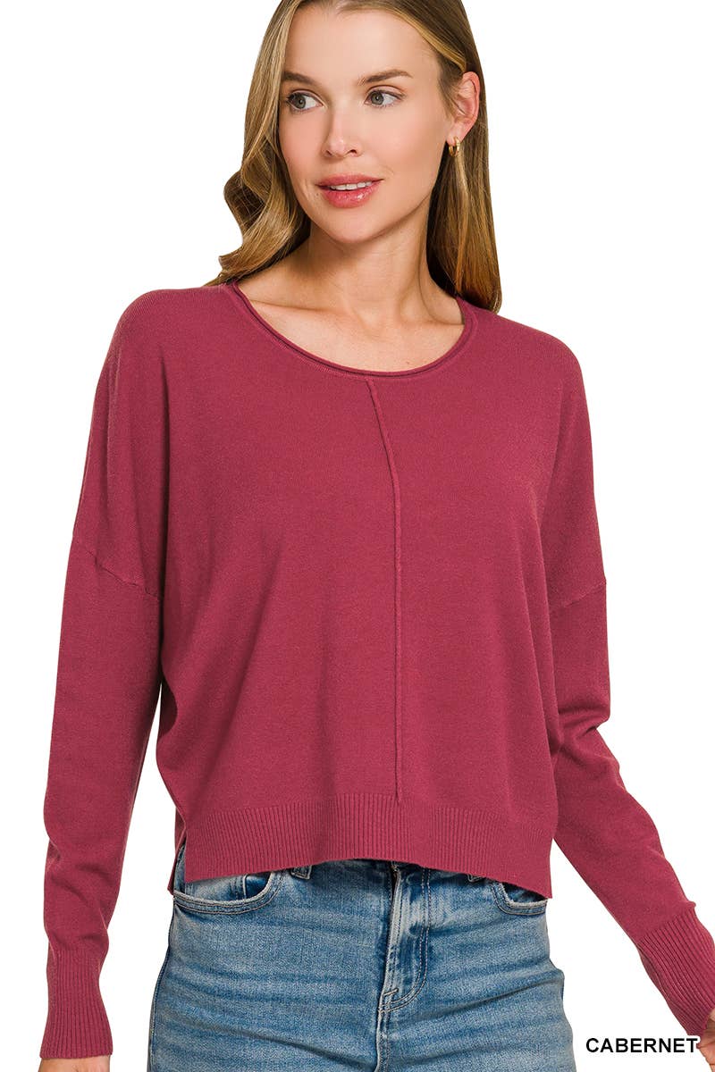 `Viscose Front Seam Round Neck Sweater Zenana: TURQUOISE-172357 / S