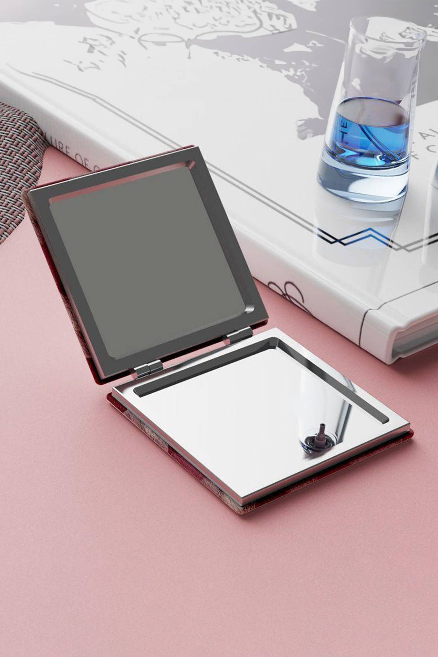 Heart Double-Sided Folding Portable Square Mini Mirror: Light Pink / ONE SIZE