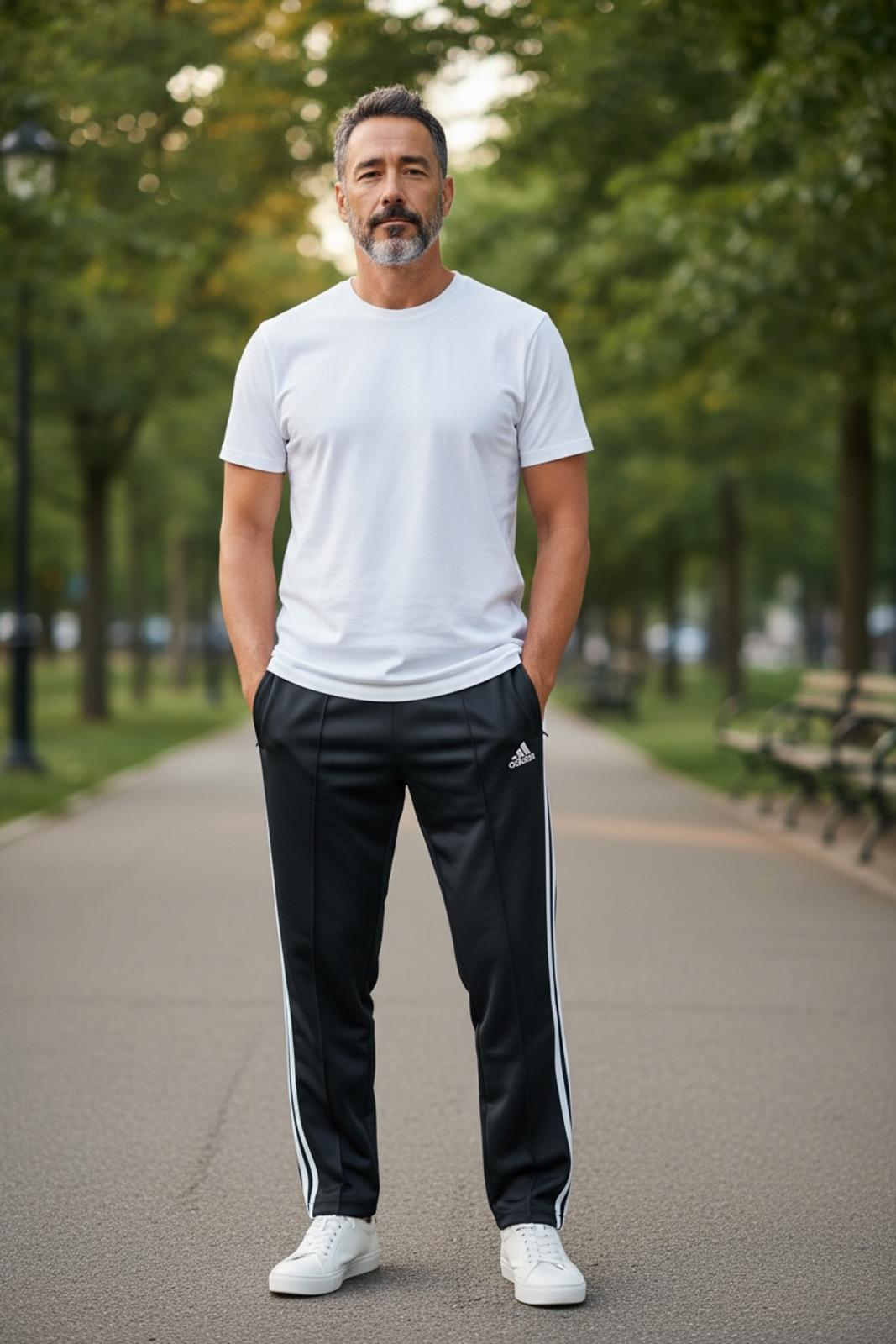 Adidas Men's Black Track Pants with White Stripes Size L