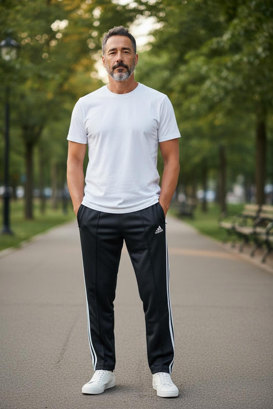 Adidas Men's Black Track Pants with White Stripes Size L