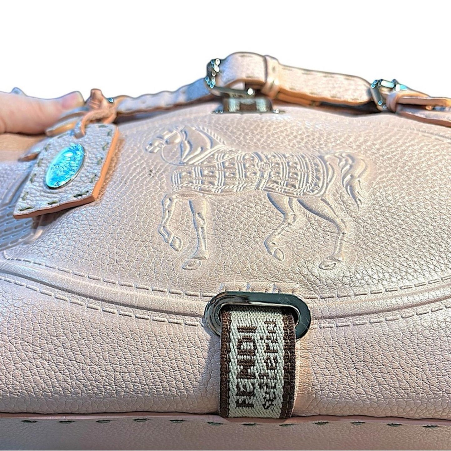 Fendi Selleria Horse Embossed Leather Satchel Tote Blush