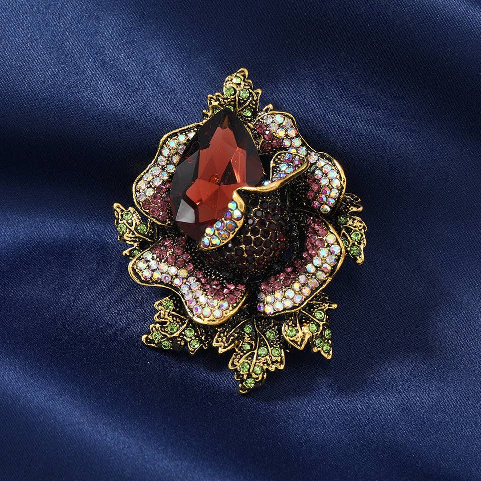 Crystal Flower Brooch Elegant Floral Decoration for Men and Women: Purple