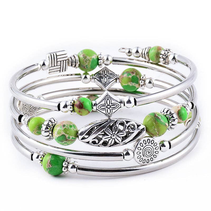 Natural Stone Wrap Beaded Bracelet Bangle: Turquoise