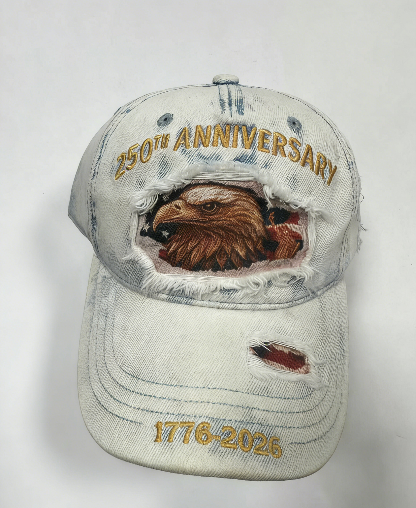250th Anniversary USA Flag Embroidered Baseball Cap: Eagle / M