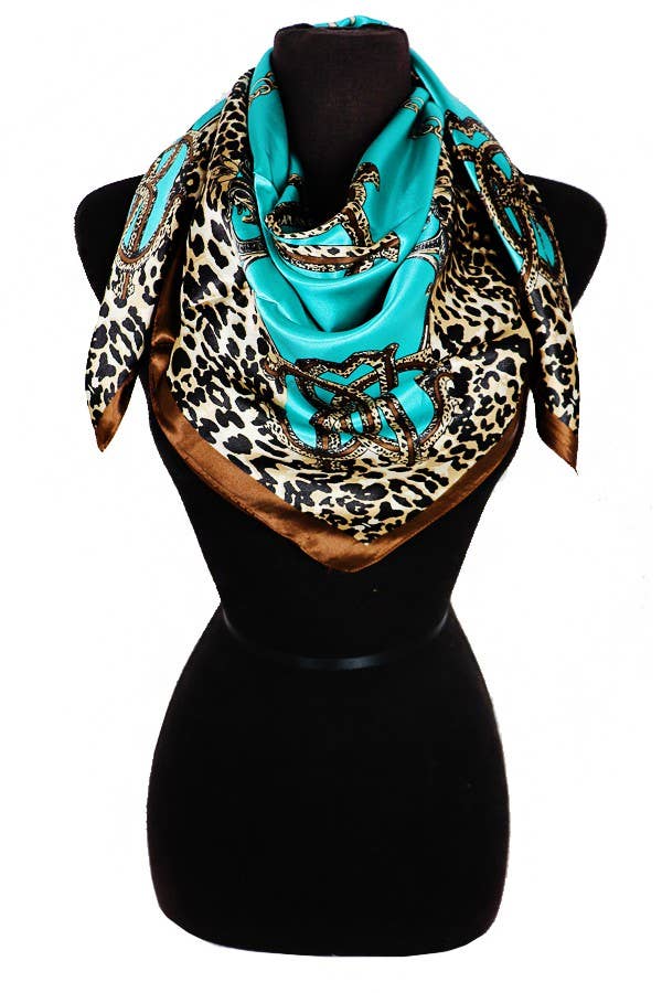 Print Gem Necklace Detailed Faux Satin Scarf: ASSORTED / ONE SIZE