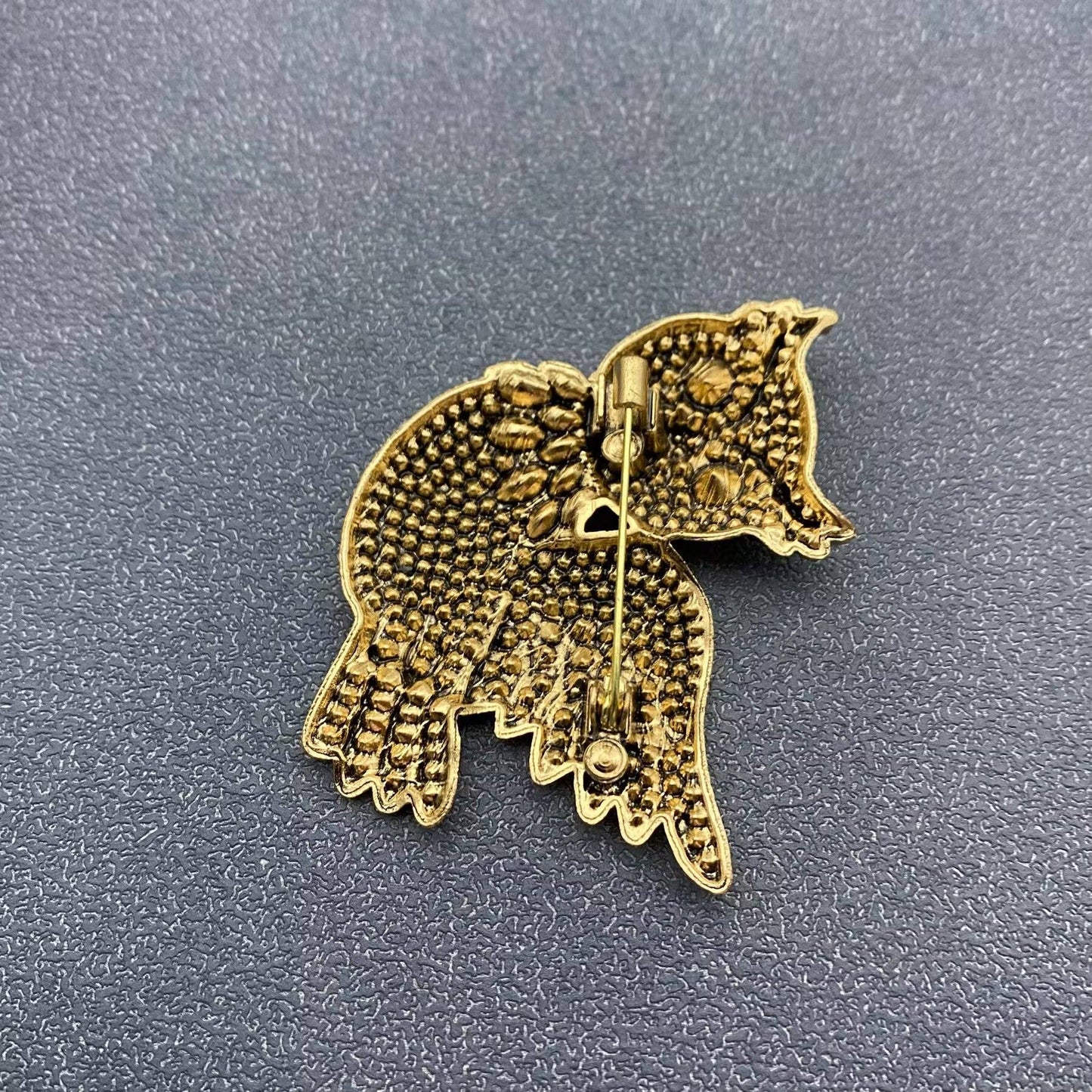 Rhinestone Flying Owl Brooch