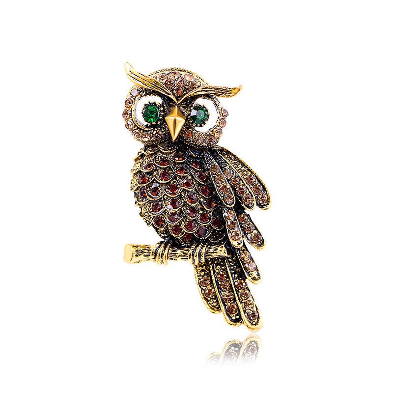 Vintage Diamond-Studded Blue Owl Brooch: Blue / M