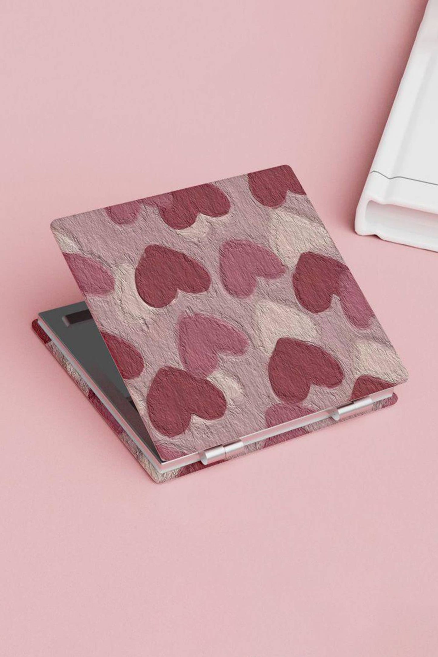 Heart Double-Sided Folding Portable Square Mini Mirror: Light Pink / ONE SIZE