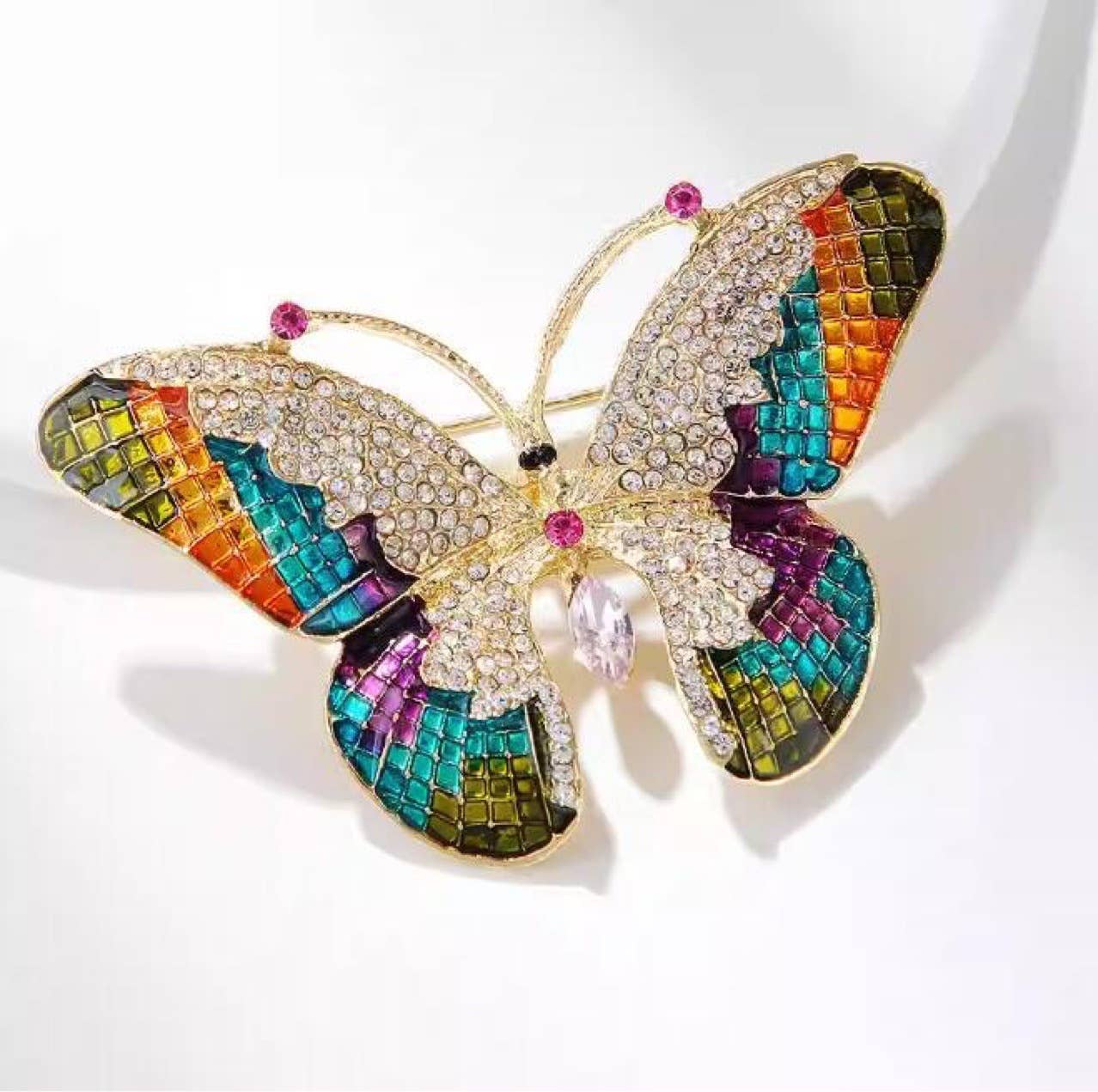 Chic Colorful Exquisite Full-Diamond Butterfly Brooch: Colorful