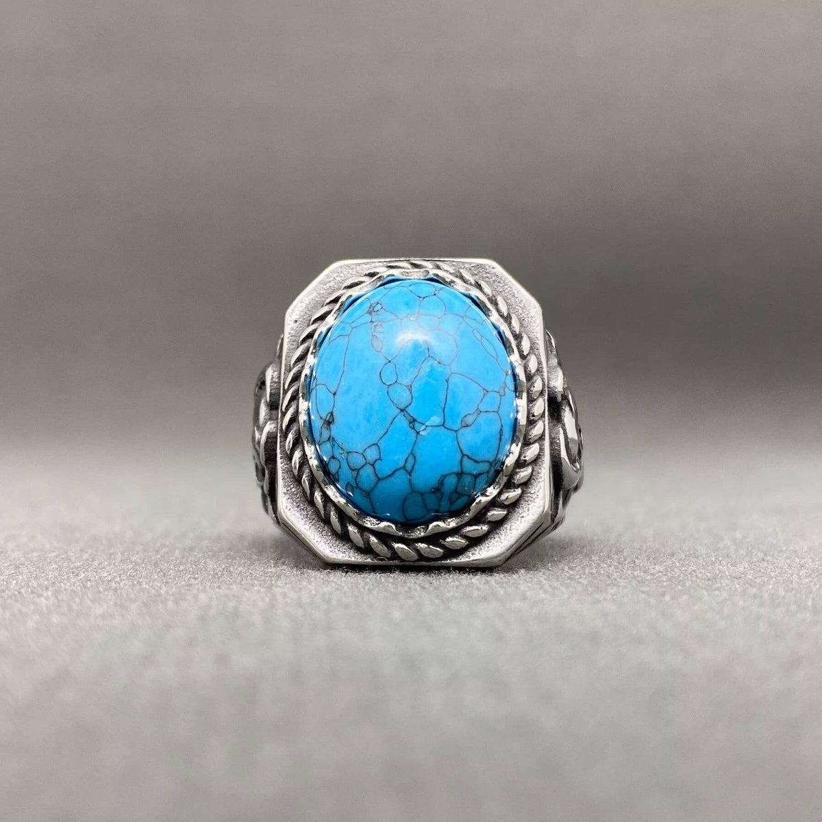 Turquoise Inlaid Skull Men's Stainless Steel Ring - MJ/MR: Blue / 10