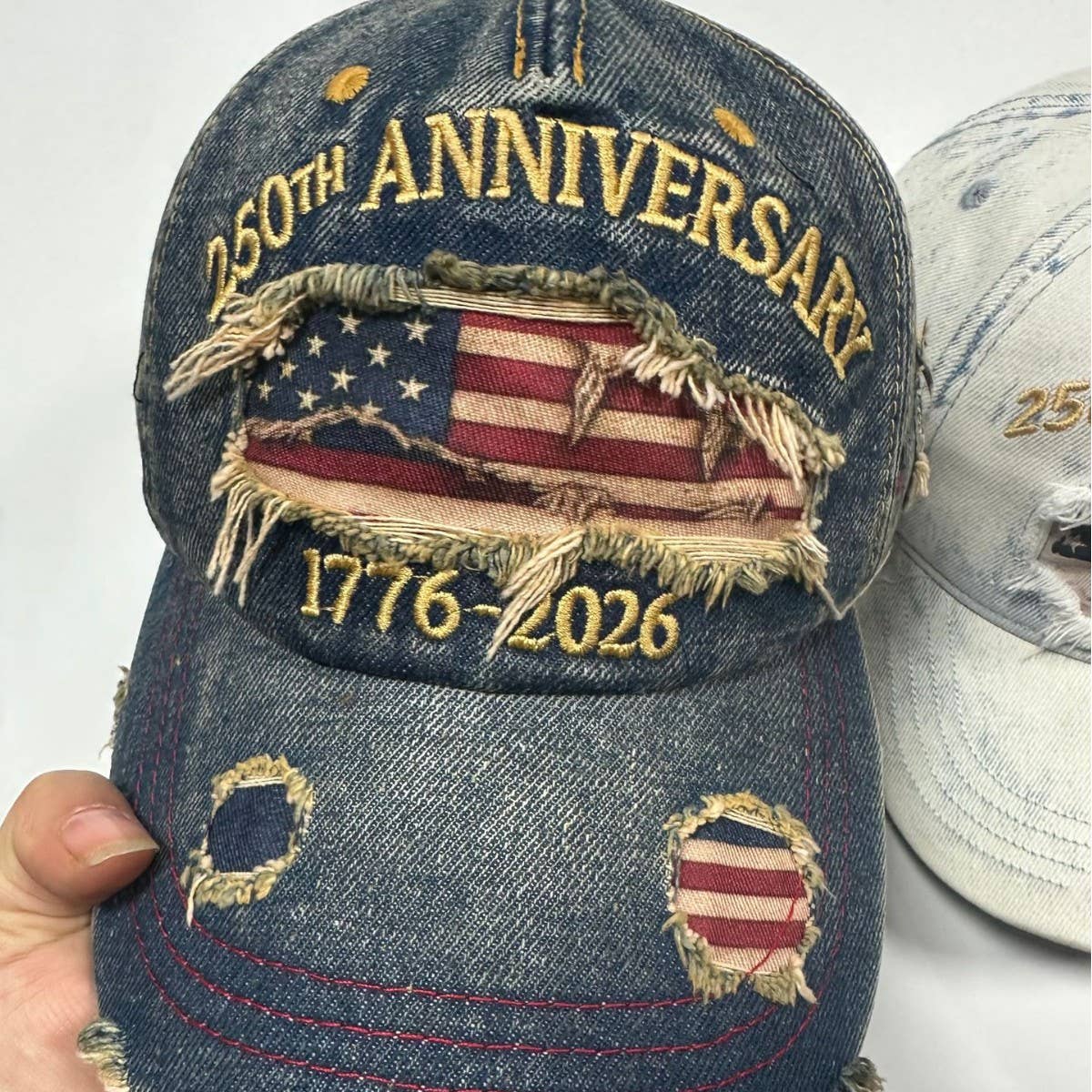 250th Anniversary USA Flag Embroidered Baseball Cap: Eagle / M