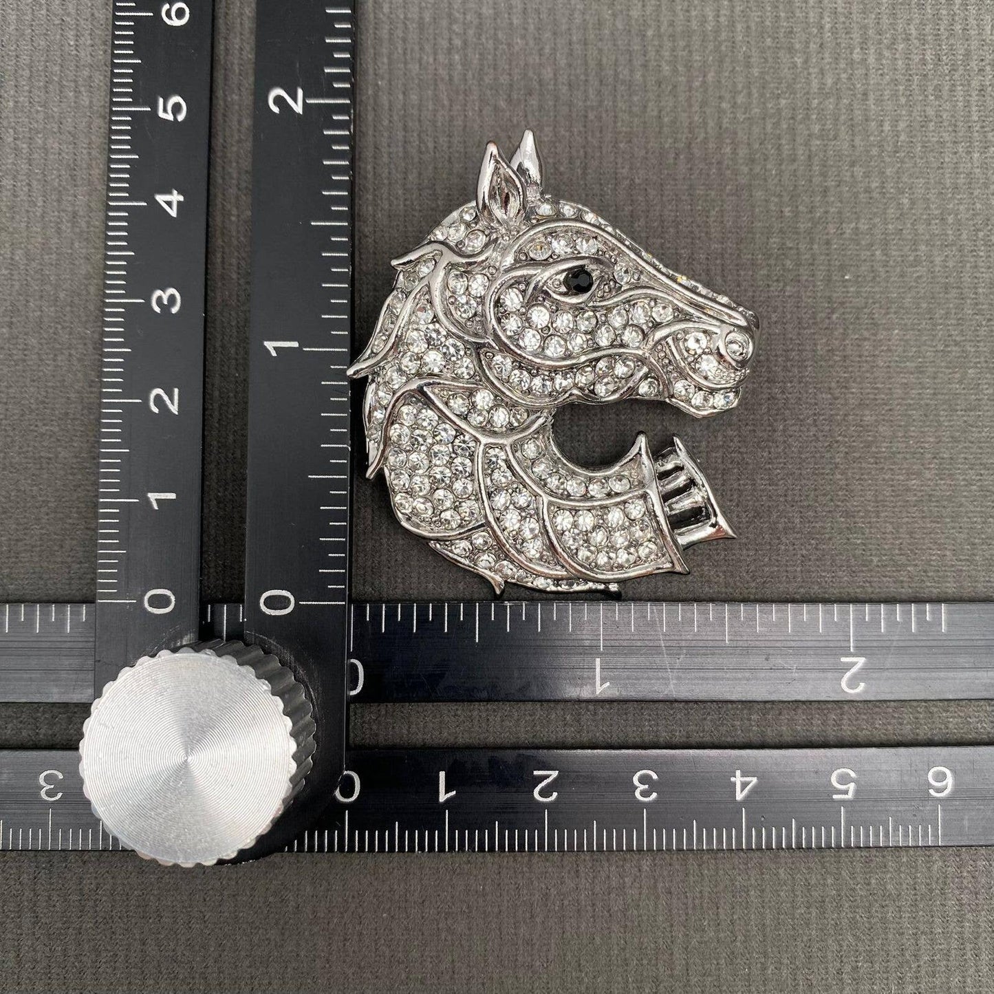 Rhinestone Inlaid Silver Tone Horse Brooch