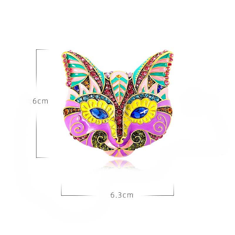 Vintage Cat Mask Brooch: Red / M