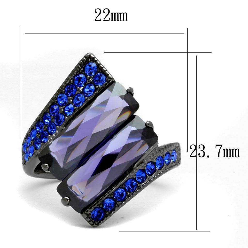 TK2996 - IP Light Black  (IP Gun) Stainless Steel Ring with AAA Grade CZ  in Tanzanite: 7