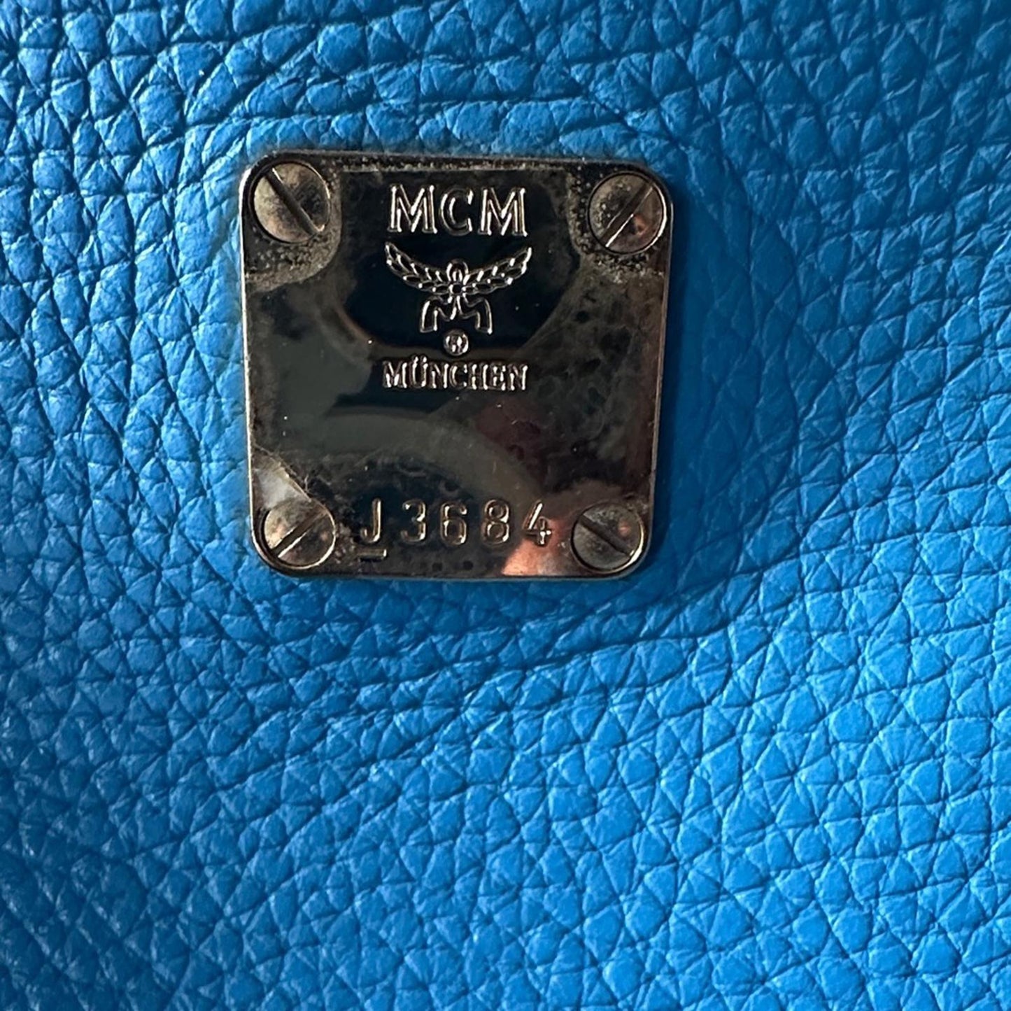 MCM Blue Leather Handbag with Gold Hardware