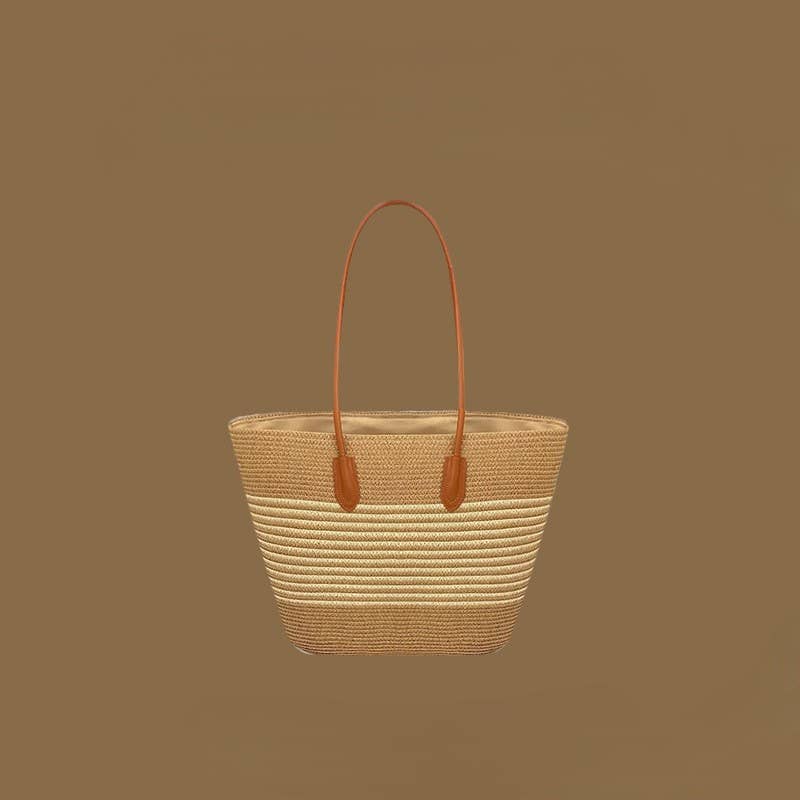 Beach Striped Straw Hat & Straw Tote Combo Set: A1 / M