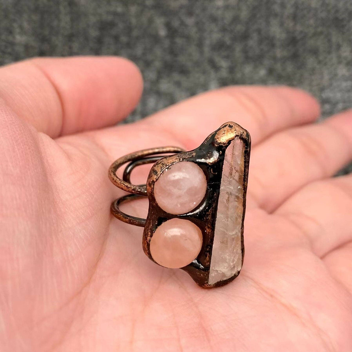 Vintage Irregular White Crystal & Pink Crystal Ring - CS
