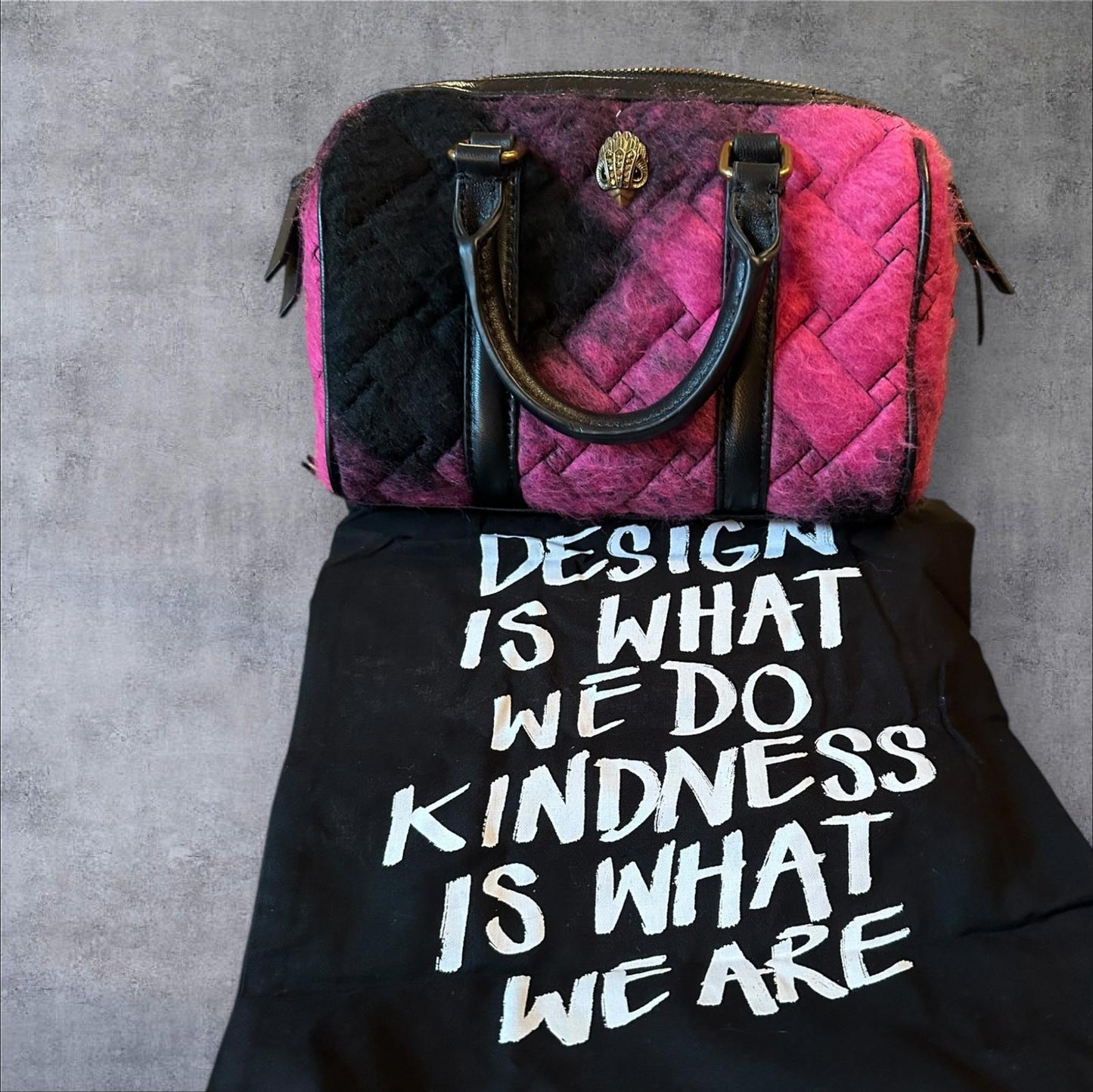 Kurt Geiger Small Kensington Boston Bag Fuchsia Tweed