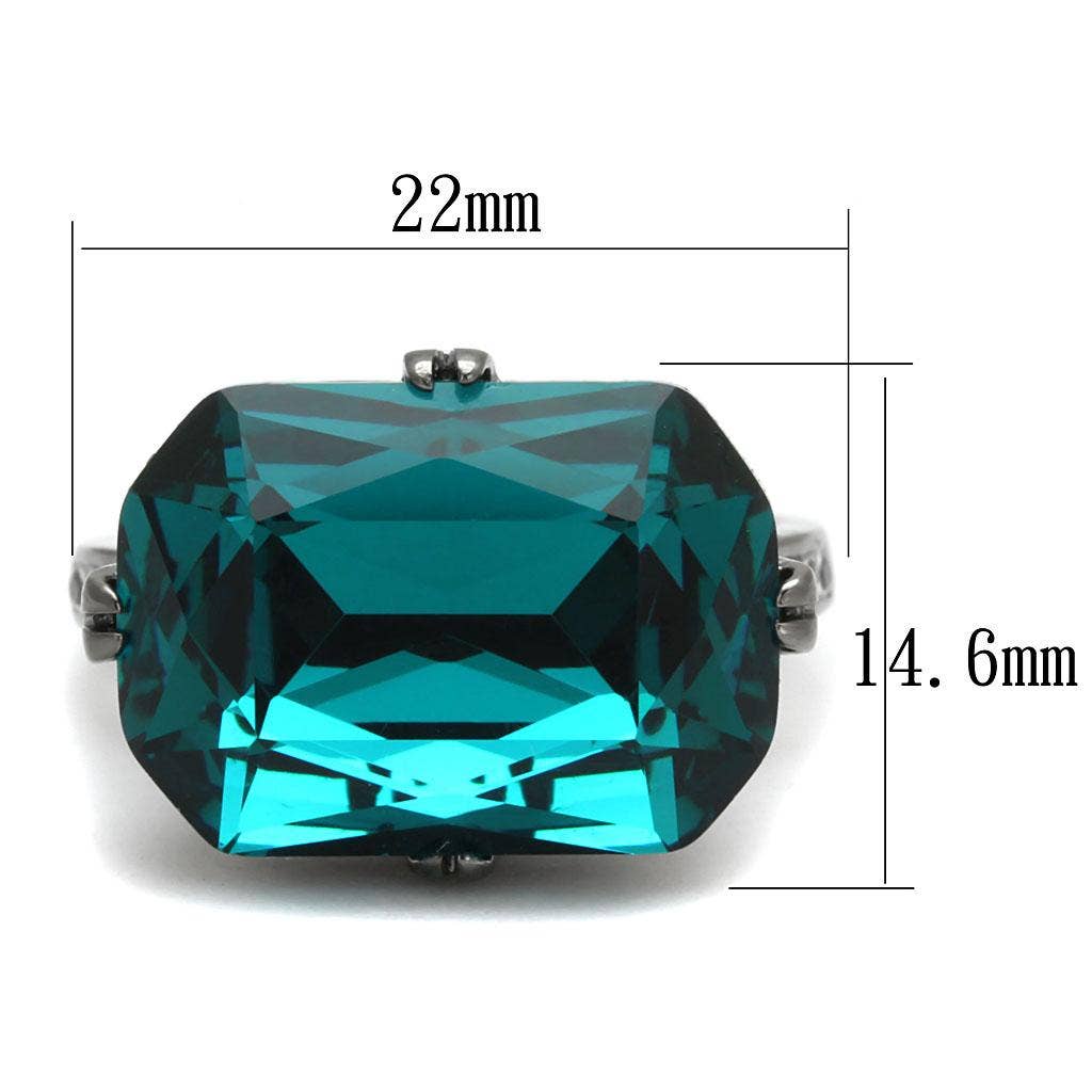 TK2998 - IP Light Black  (IP Gun) Stainless Steel Ring with Top Grade Crystal  in Blue Zircon: 6