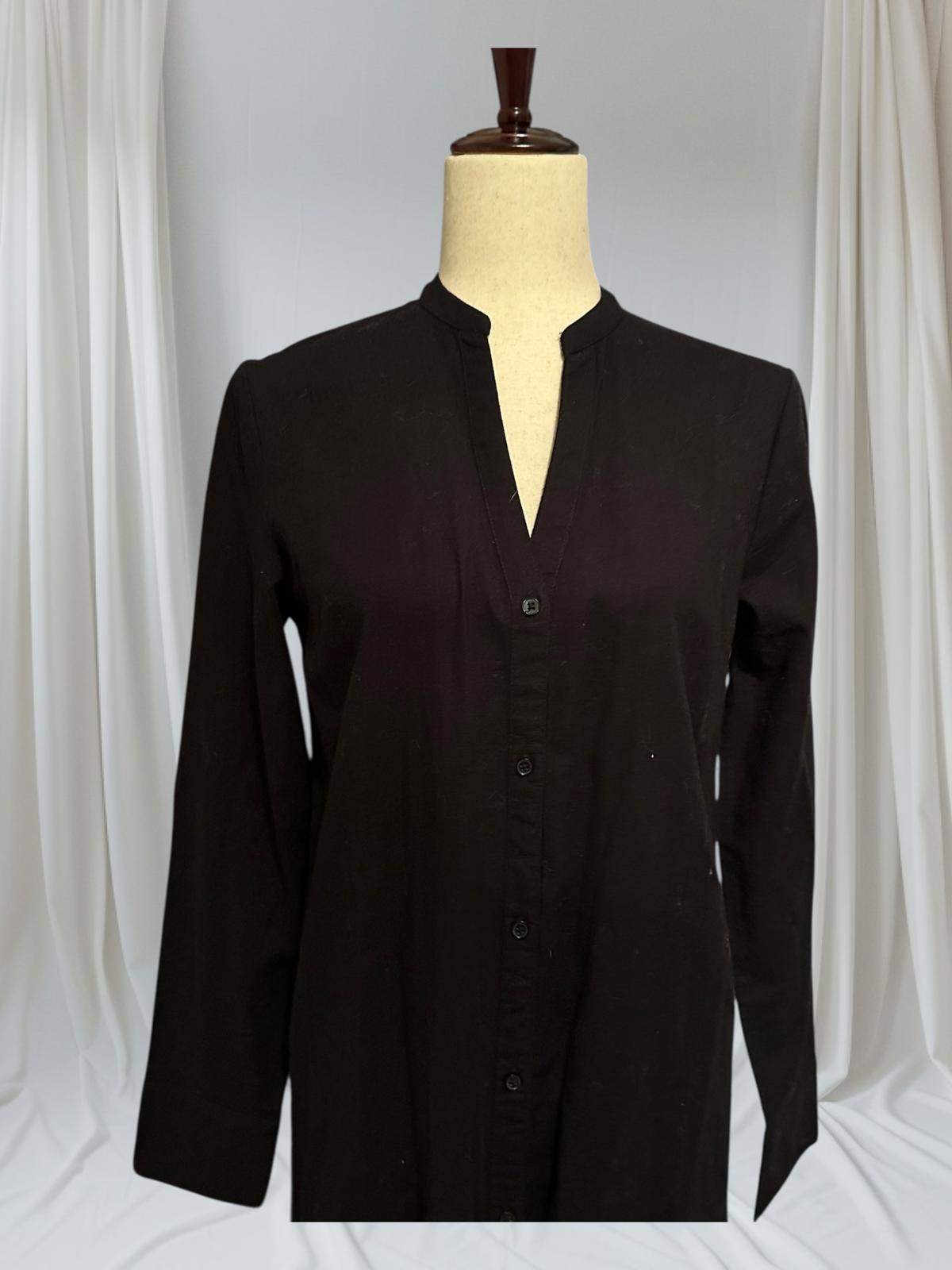 Elegant Black Long Sleeve Button-Down Linen Maxi Dress NWT