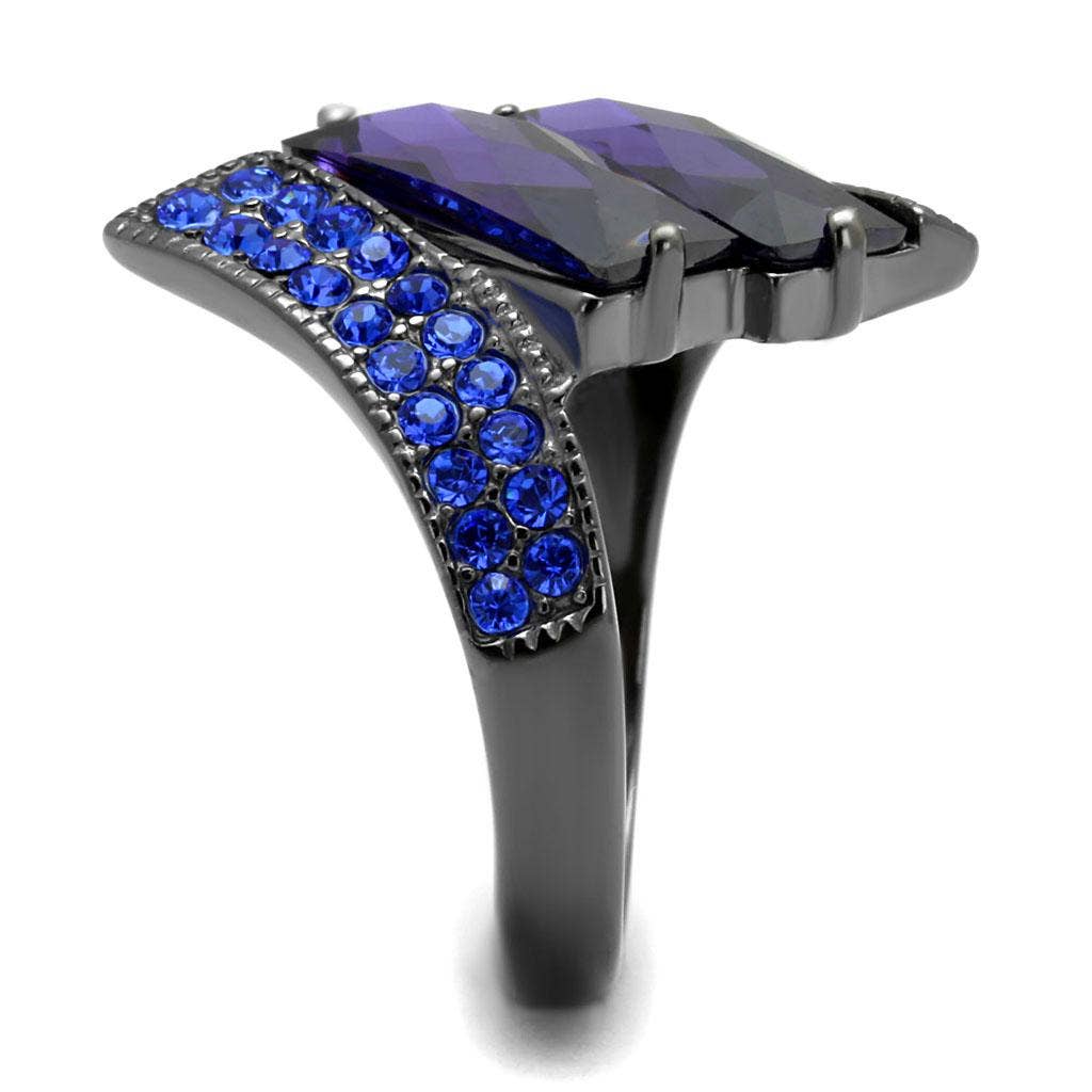 TK2996 - IP Light Black  (IP Gun) Stainless Steel Ring with AAA Grade CZ  in Tanzanite: 7