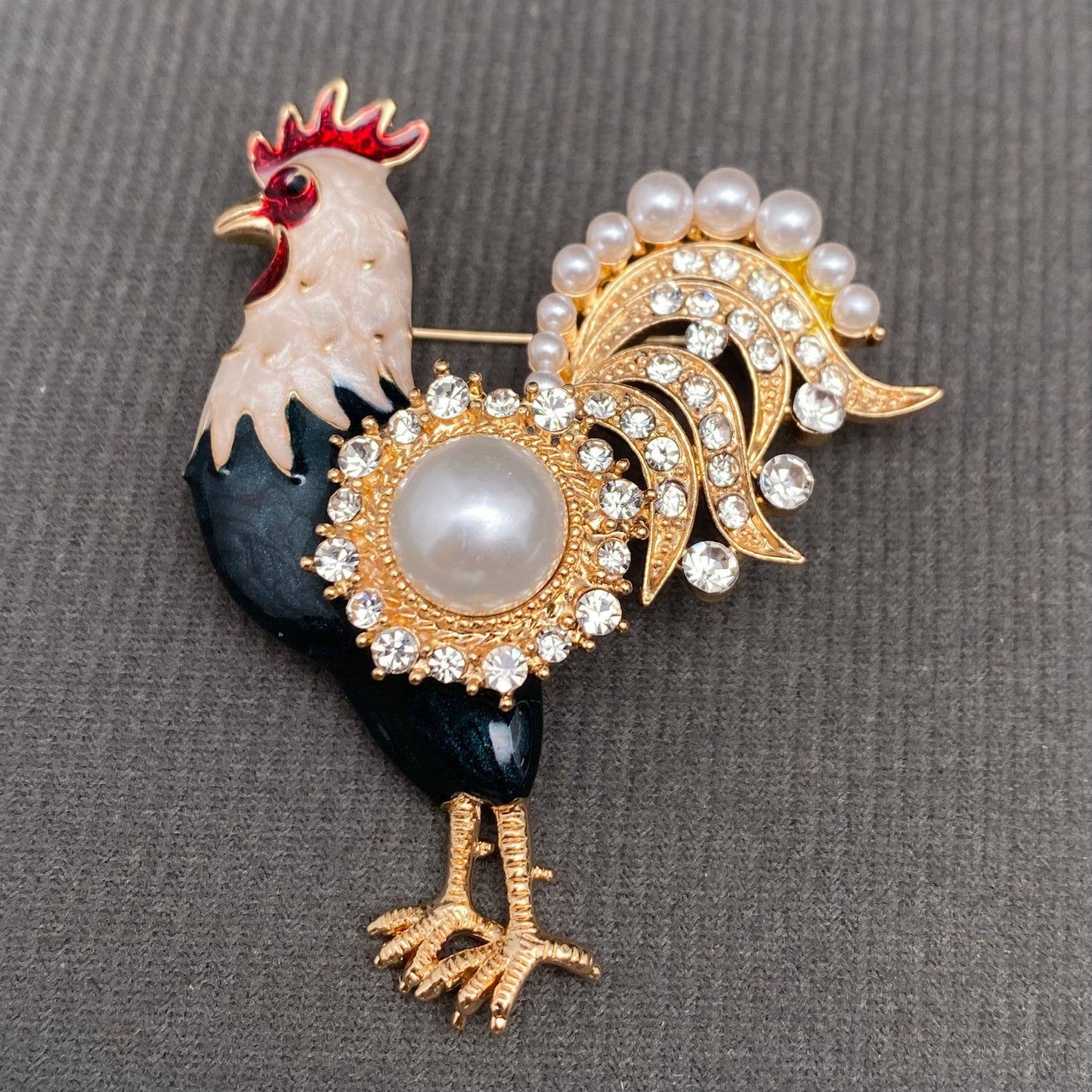 Rhinestone & Pearl Inlaid Enamel Brooch