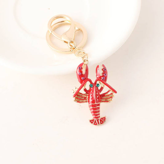 Creative Diamond-Studded Crayfish Keychain Bag Charm: Red / M