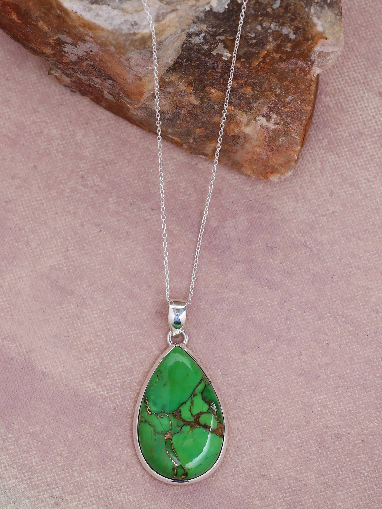 Green Turquoise Necklace 925 Sterling Silver 18" Chain