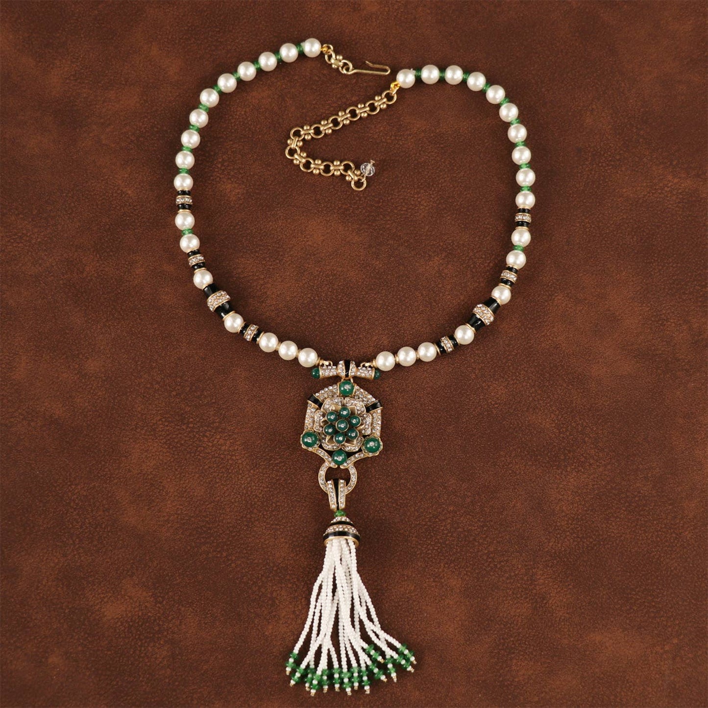 Vintage 18K Gold Plated Pearl & Tassel Pendant Necklace