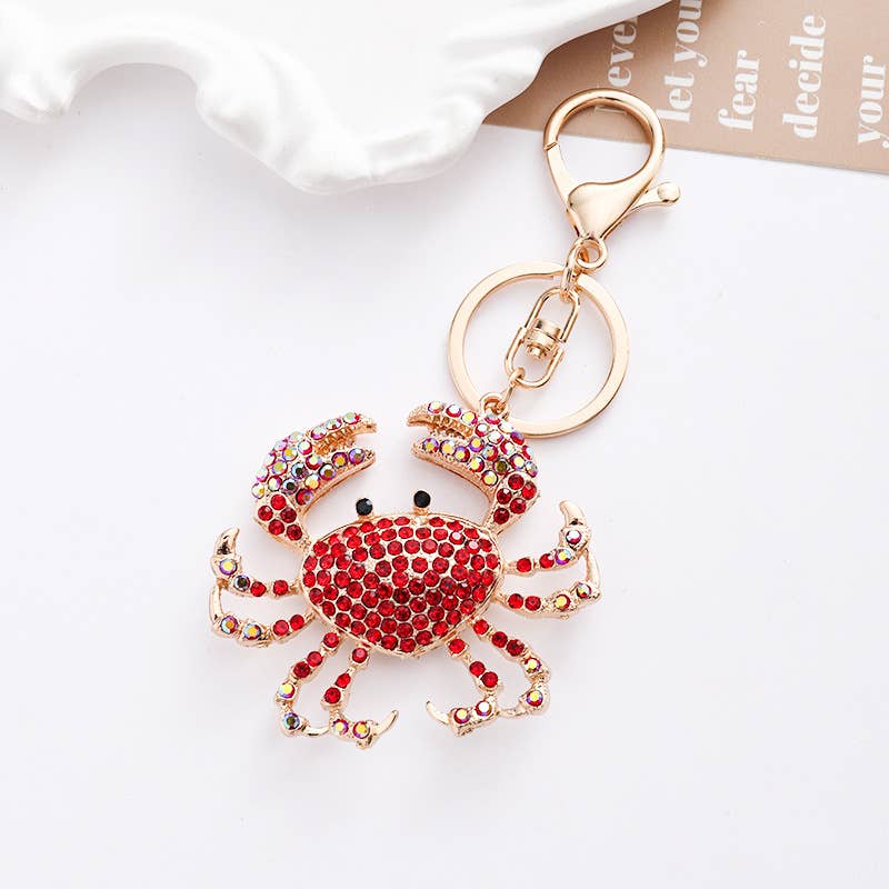 Metal Colorful Crab Keychain Bag Charm: Pink