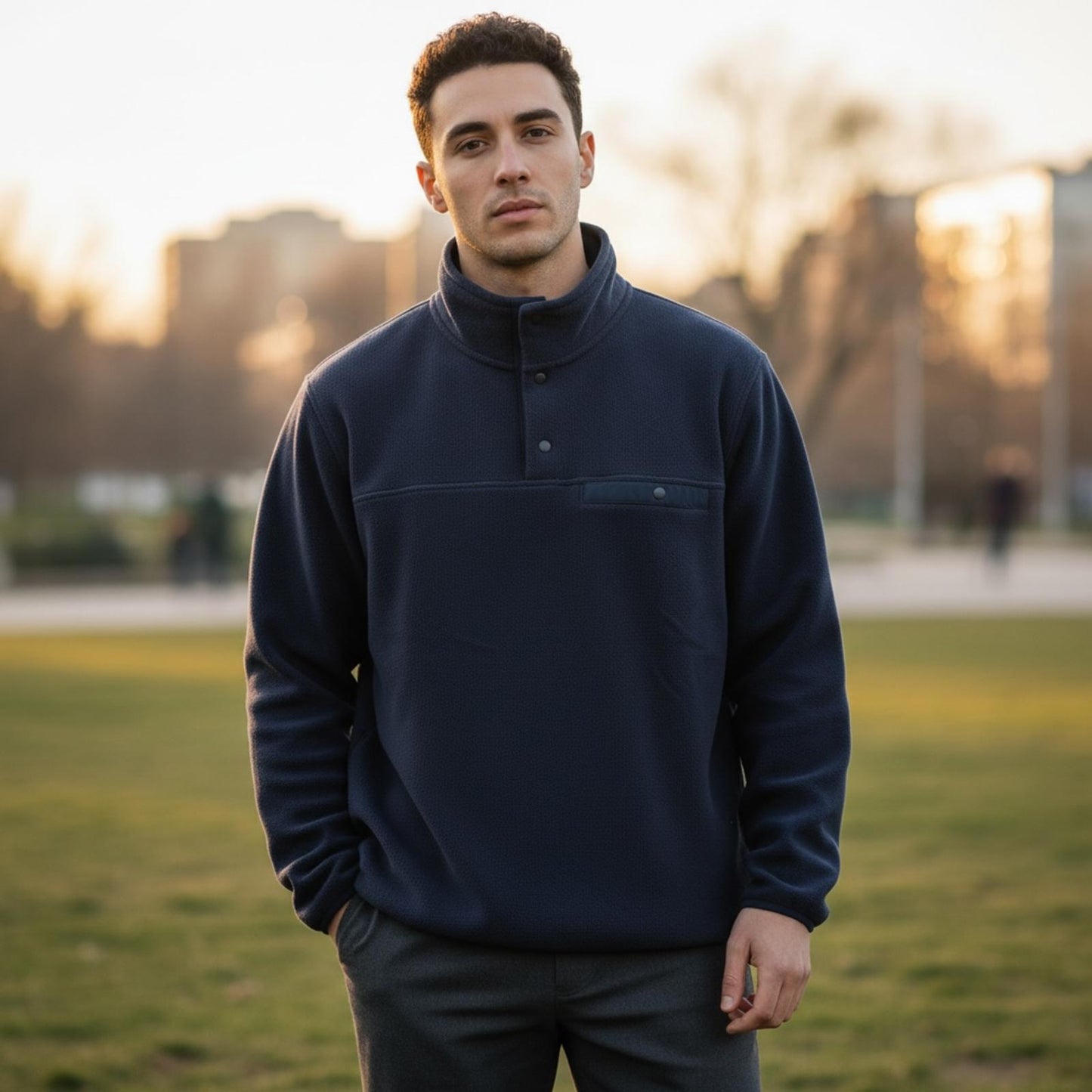 32 Degree Heat Men's Navy Blue Fleece Pullover Jacket