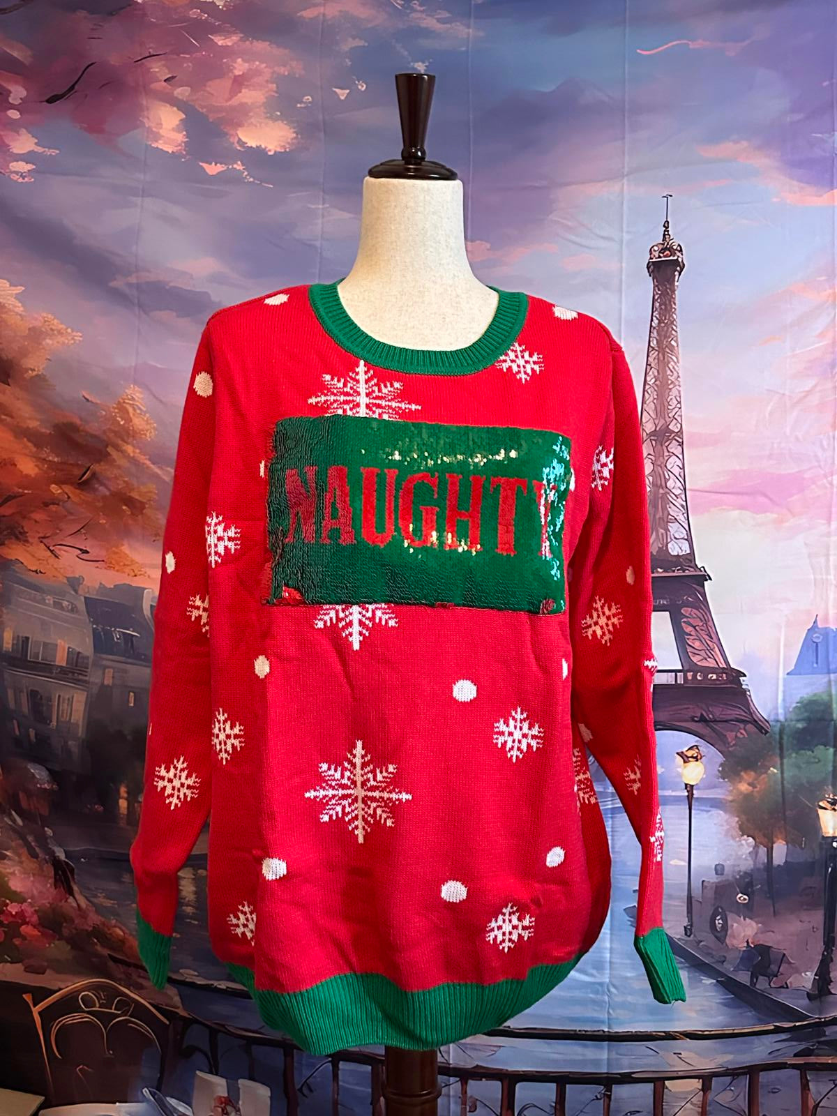 to be jolly Red and Green Naughty/Nice Christmas Sweater